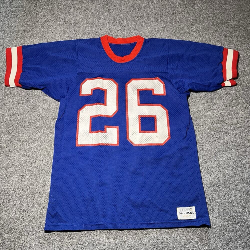 Vintage Sand-Knit Football Jersey Mens Medium Blue Red Mesh Nylon Retro 70s 80s